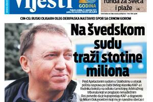 Naslovna strana "Vijesti" za 25. septembar 2022.