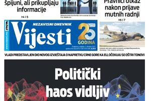 Naslovna strana "Vijesti" za 2. oktobar 2022.