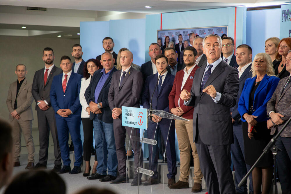 Đukanović tokom tribine u Bijelom Polju, Foto: DPS