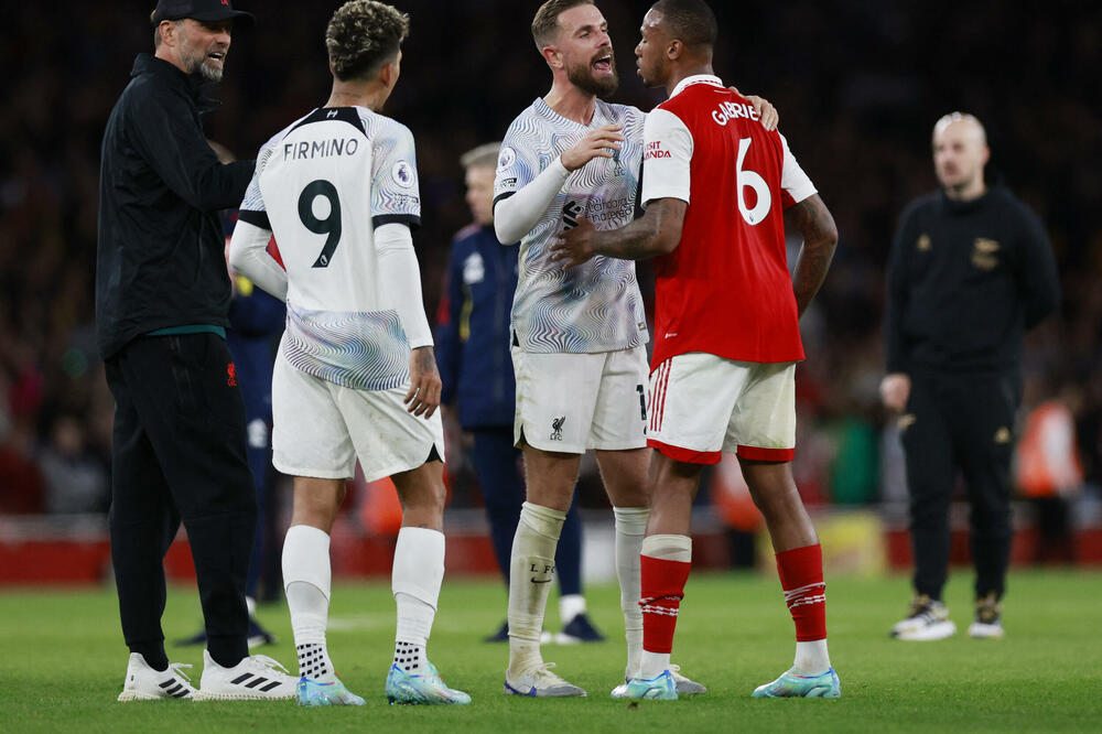 Henderson i Gabrijel na utakmici Arsenala i Liverpula, Foto: Reuters