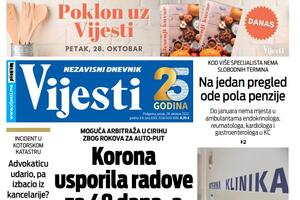 Naslovna strana "Vijesti" za petak 28. oktobar 2022. godine