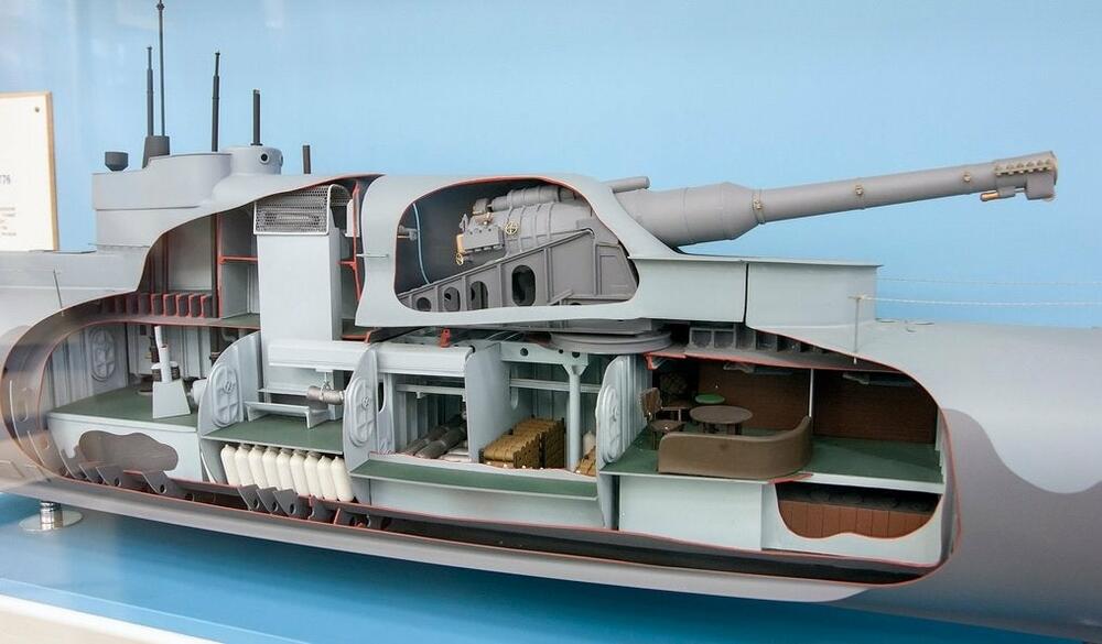 Presjek topovske kule i tornja na modelu podmornice