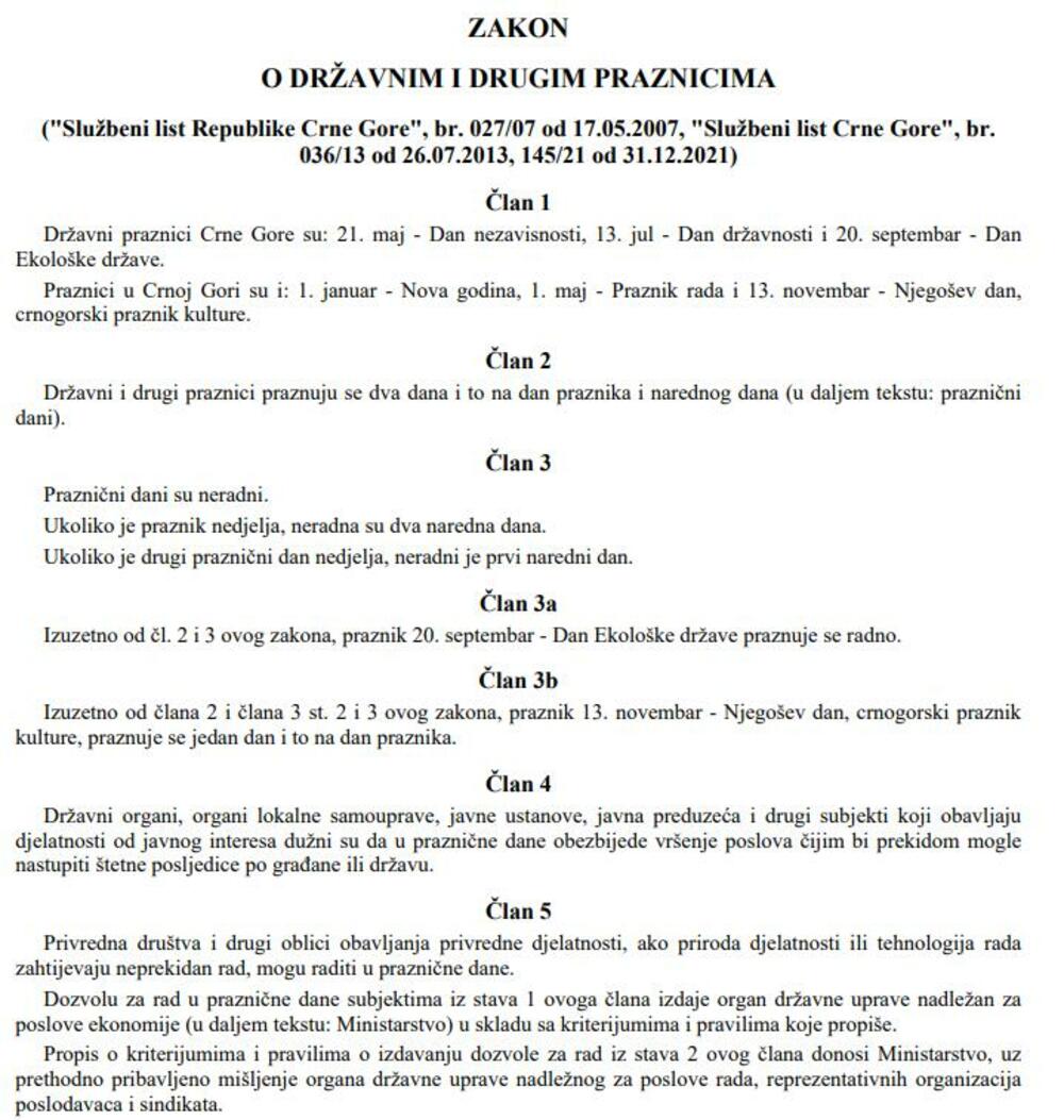 Zakon o državnim i drugim praznicima