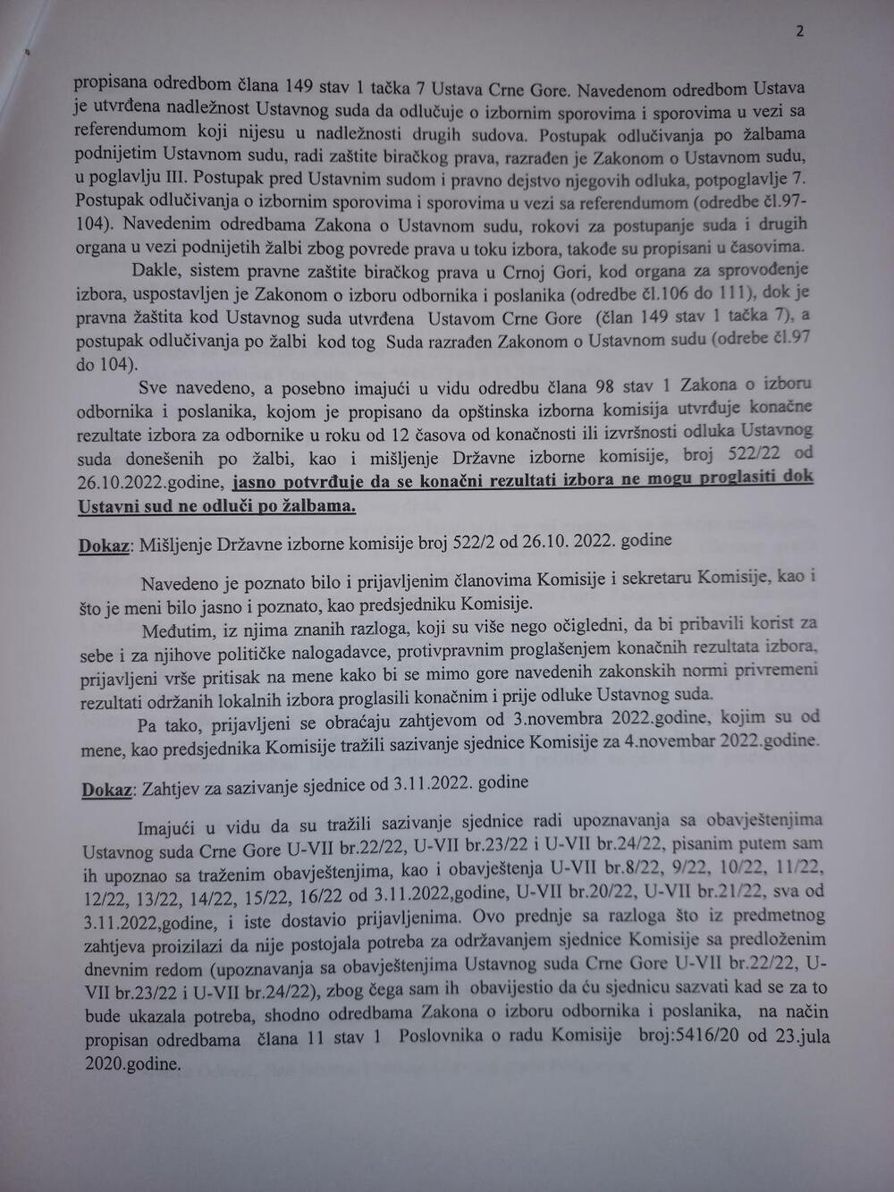 <p>Vukčević je u prijavi naveo da prijavljeni vrše pritisak na njega kako bi se mimo zakonskih normi rezultati lokalnih izbora u Podgorici proglasili konačnim i prije odluke Ustavnog suda</p>