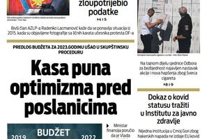 Naslovna strana "Vijesti" za 17. novembar 2022.