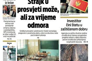 Naslovna strana "Vijesti" za 19. novembar 2022.