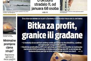 Naslovna strana "Vijesti" za 30. novembar 2022.