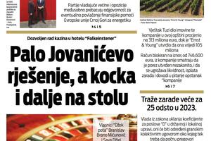 Naslovna strana "Vijesti" za 1. decembar 2022.