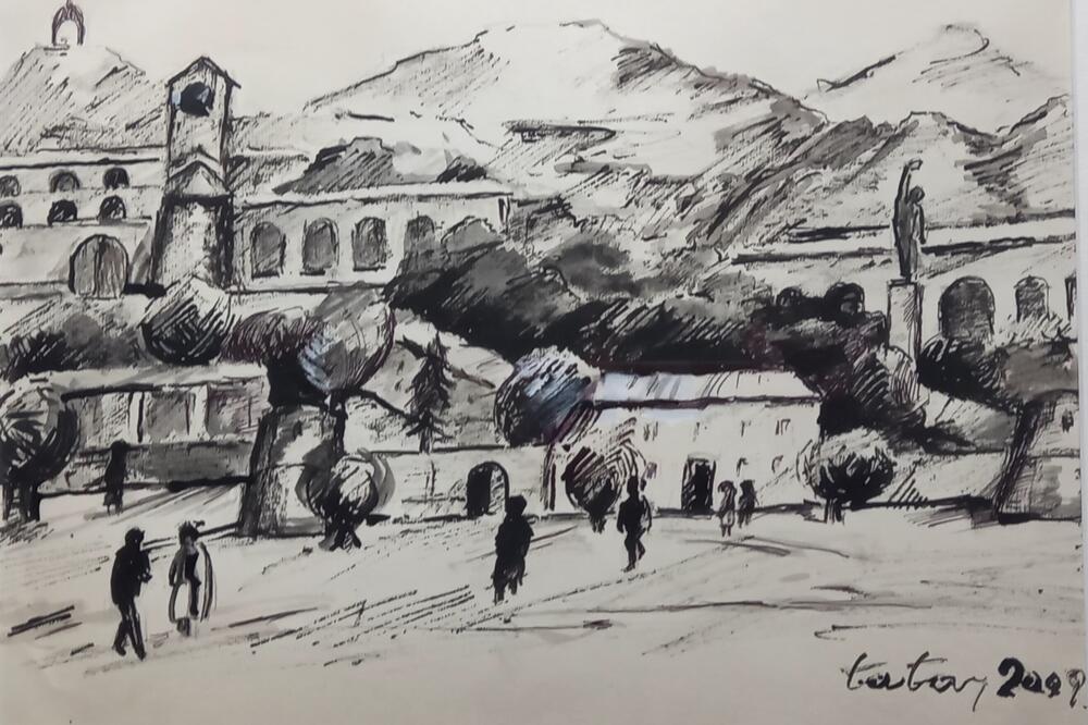Ilustracija Voja Tatara, koju je autoru teksta ostavio kad bude pisao o Cetinju, Foto: Privatna arhiva
