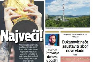 Naslovna strana "Vijesti" za 19. decembar 2022. godine
