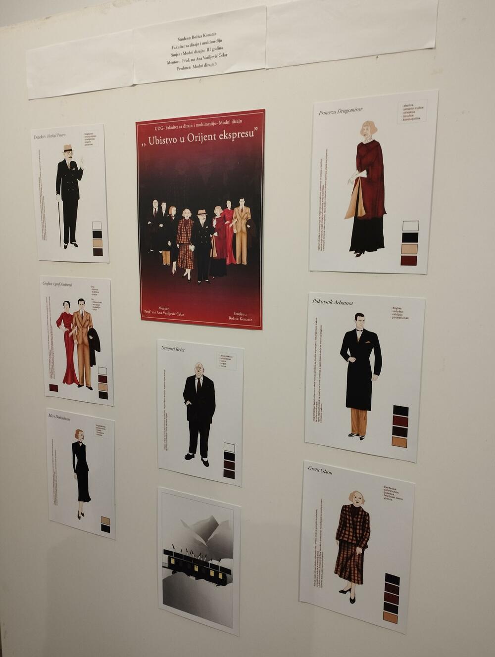 <p>Ilustracija kostima likova iz romana Agate Kristi “Ubistvo u Orijent ekspresu” i “San ljetnje noći”, koju je mentorisala Ana Vasiljević Čelar, čini jednu cjelinu ove izložbe, dok drugu cjelinu čine rekonstruisni istorijski kostimi sa poznatih umjetničkih slika i filmova pod mentorstvom Marije Stanković</p>