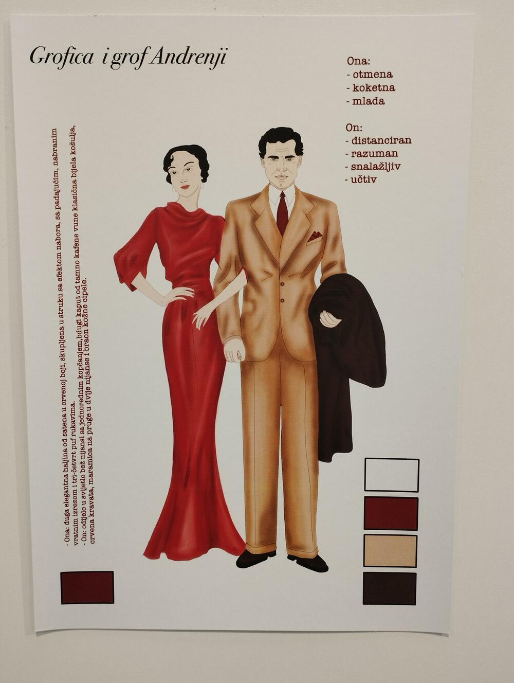 <p>Ilustracija kostima likova iz romana Agate Kristi “Ubistvo u Orijent ekspresu” i “San ljetnje noći”, koju je mentorisala Ana Vasiljević Čelar, čini jednu cjelinu ove izložbe, dok drugu cjelinu čine rekonstruisni istorijski kostimi sa poznatih umjetničkih slika i filmova pod mentorstvom Marije Stanković</p>