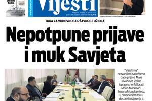 Naslovna strana "Vijesti" za 29. januar 2023.