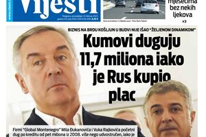 Naslovna strana "Vijesti" za 13. februar 2023.