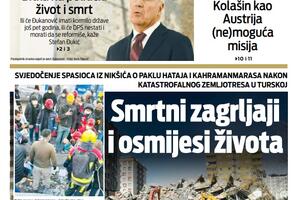 Naslovna strana "Vijesti" za 26. februar 2023.