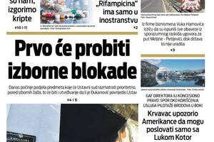 Naslovna strana "Vijesti" za 1. mart 2023. godine