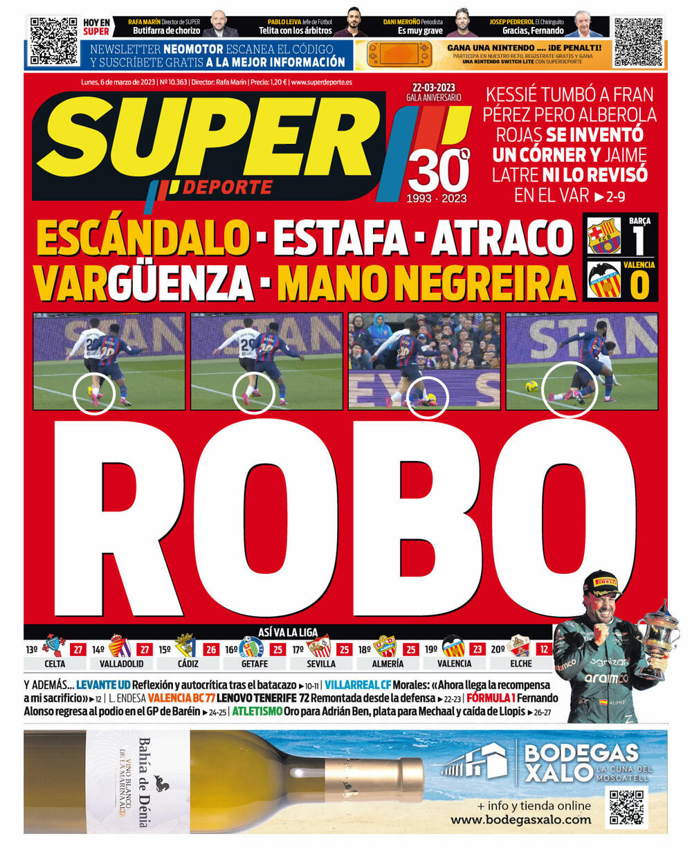 Naslovna strana „Super deportea” iz Valensije
