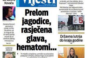 Naslovna strana "Vijesti" za utorak 7. mart