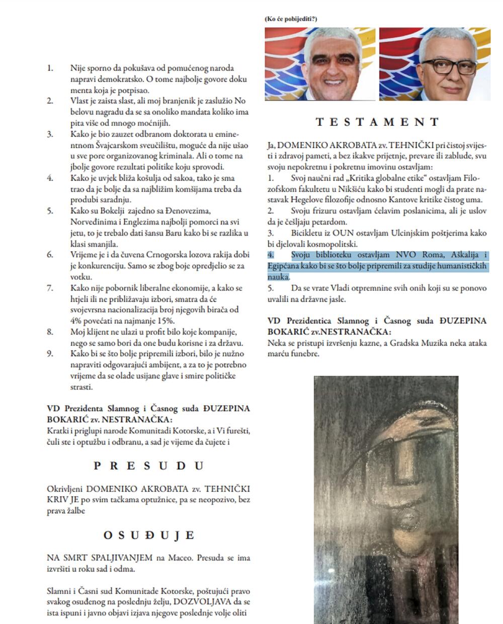 Sa stranice “Karampane” na kojoj je objavljen testament