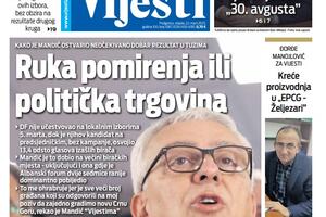 Naslovna strana "Vijesti" za 22. mart 2023. godine