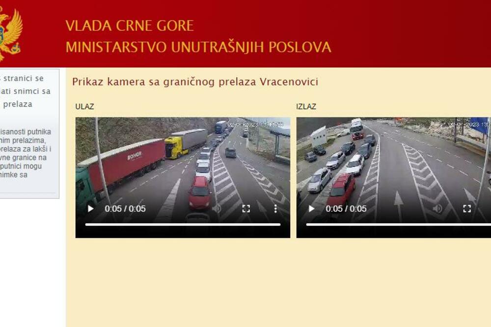 Prikaz kamera sa graničnih prelaza, Foto: Screenshot/Vlada Crne Gore/Ministarstvo unutrašnjih poslova