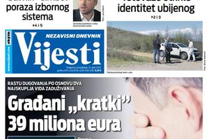 Naslovna strana "Vijesti" za 10. april 2023.