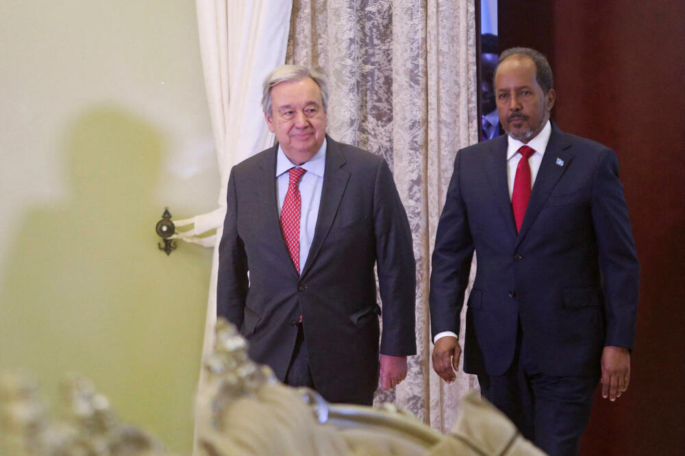 Antonio Gutereš i Hasan Šeik Mohamud na konferenciji za medije u Mogadišu, Foto: REUTERS