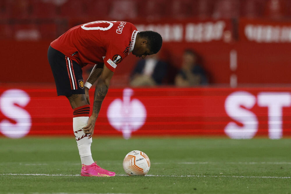 Napadač Junajteda Markus Rašford tokom meča u Sevilji, Foto: Reuters