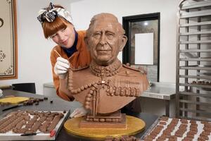 Life-size chocolate bust of King Charles III