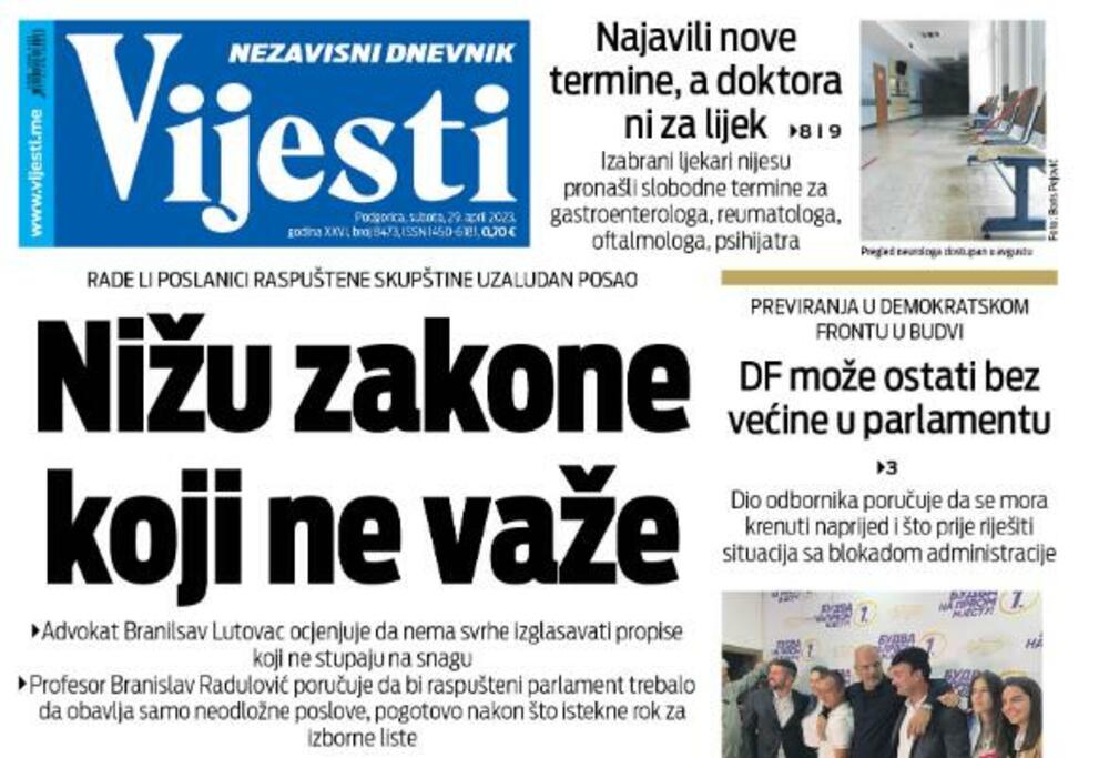 Naslovna strana, Foto: Printscreen/Vijesti