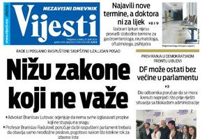 Naslovna strana "Vijesti" za 29. april 2023. godine