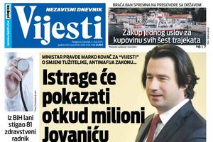 Naslovna strana "Vijesti" za 4. maj 2023.