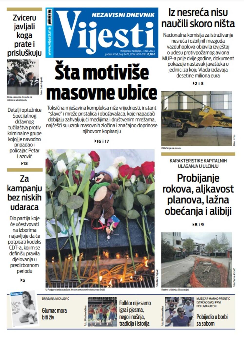 Naslovna strana "Vijesti" za 7. maj 2023., Foto: Vijesti