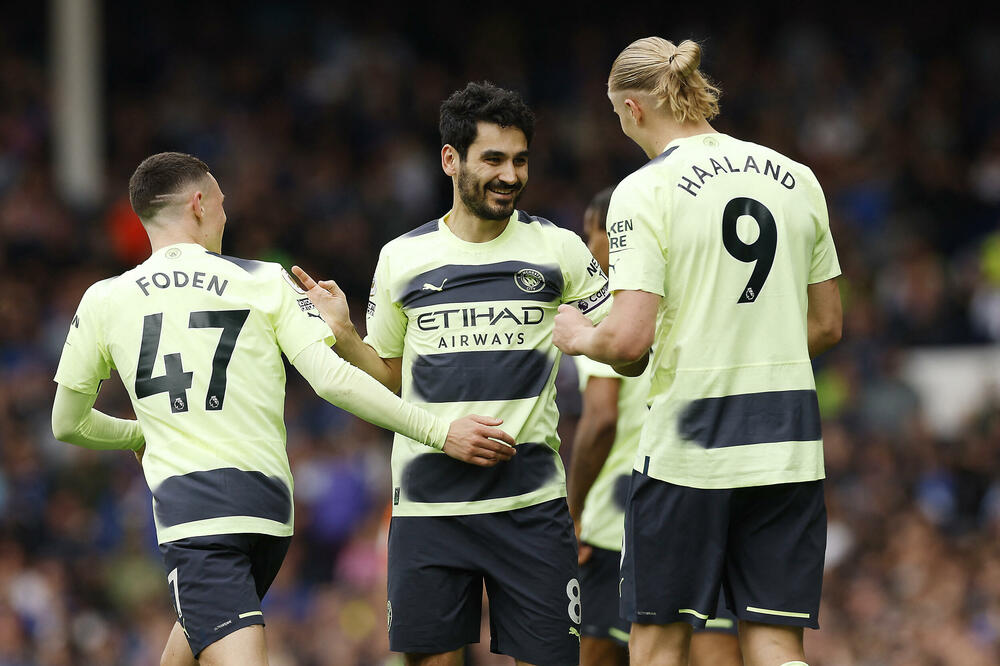 Fudbaleri Mančester sitija: Foden, Gundogan i Haland, Foto: Reuters