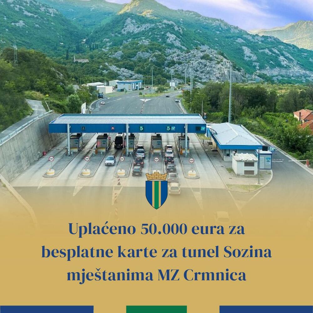 Opština Bar uplatila je 50.000 eura za besplatne karte za tunel Sozina mještanima MZ Crmnica