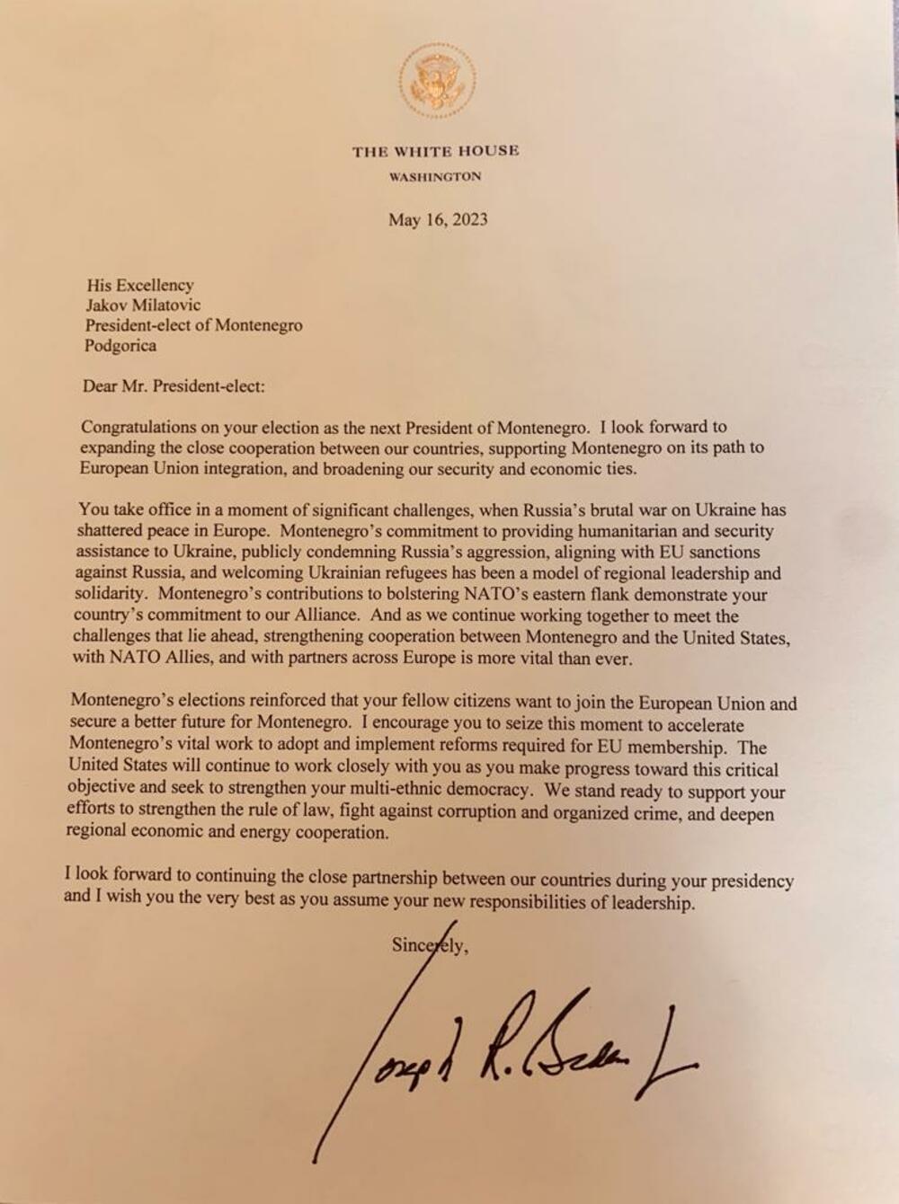 Čestitka predsjednika SAD