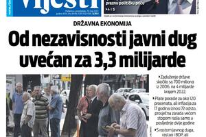 Naslovna strana "Vijesti" za 29. maj 2023.