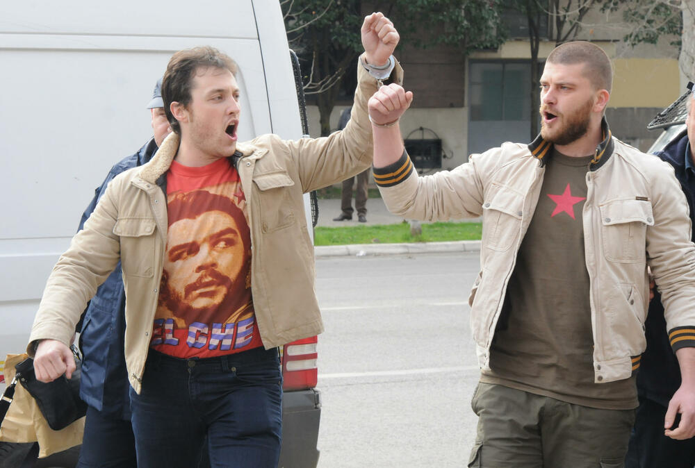 Milačić and Batrićević after their arrest in 2014