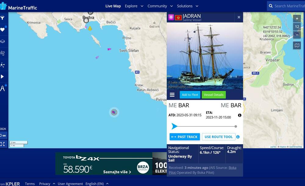 Elektronski traking današnje plovidbe Jadrana