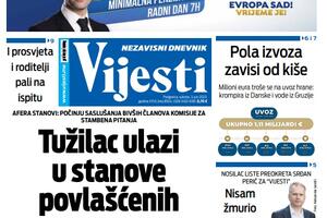 Naslovna strana "Vijesti" za 3. jun 2023.