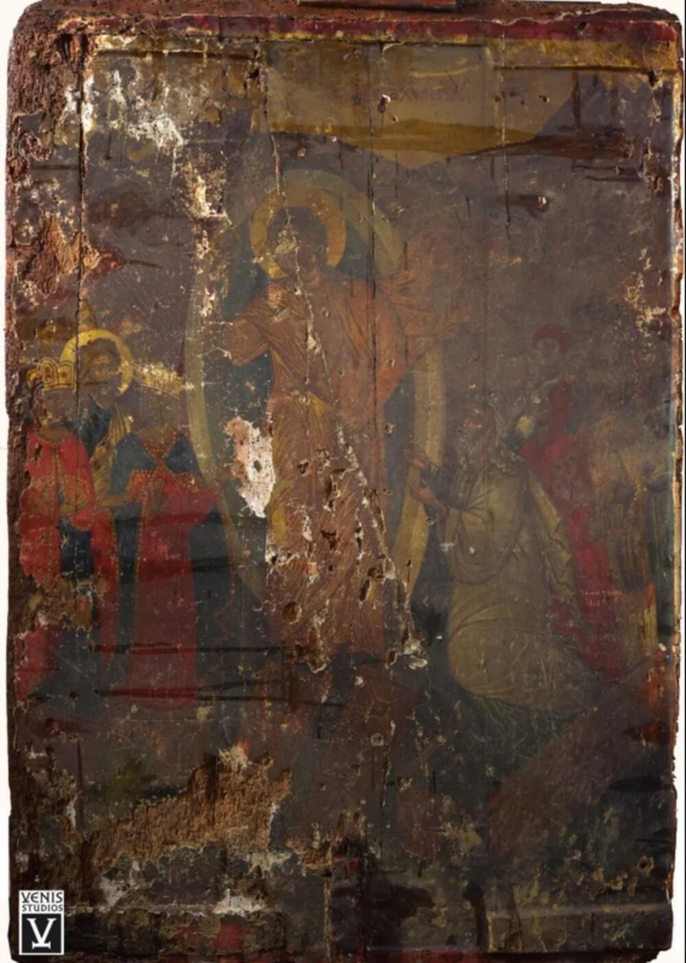 Ikona Silazak u Had, iz14. vijeka, otkrivena na poleđini prikaza Bogorodice Eleuse