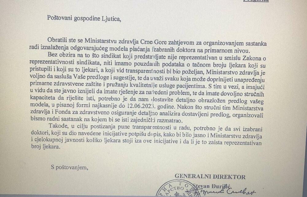 dopis ministarstva zdravlja