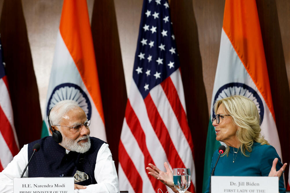 Indijski premijer, Narendra Modi i Prva dama SAD-a, Džil Bajden, Foto: Reuters
