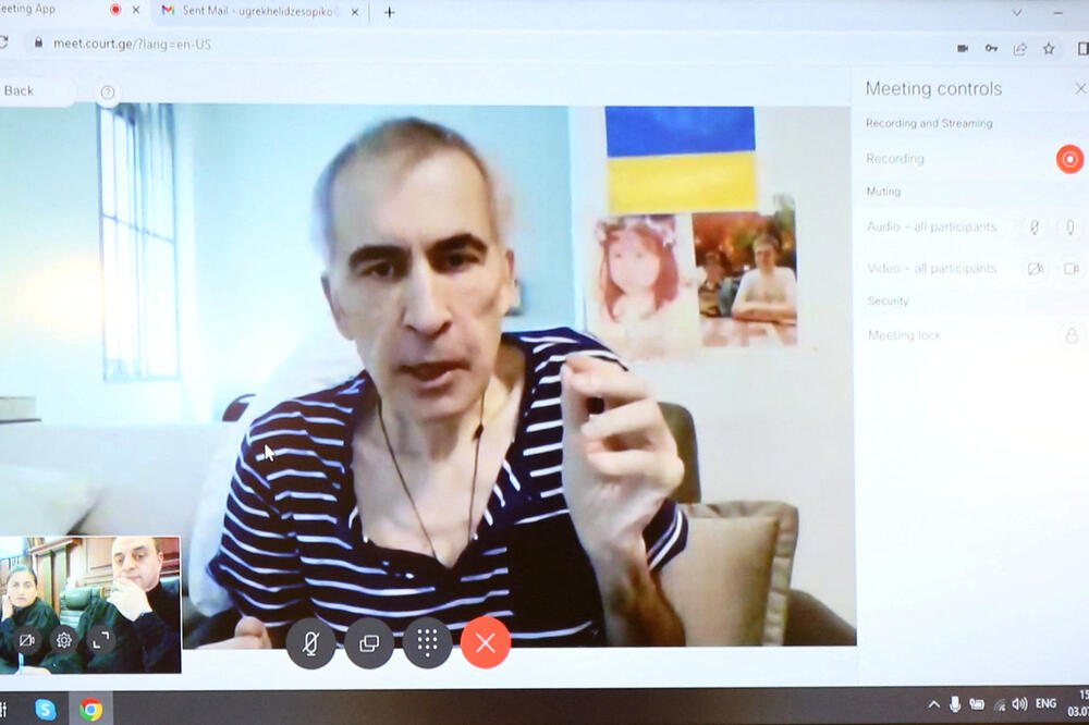 Sakašvili  tokom saslušanja putem video linka, Foto: Reuters