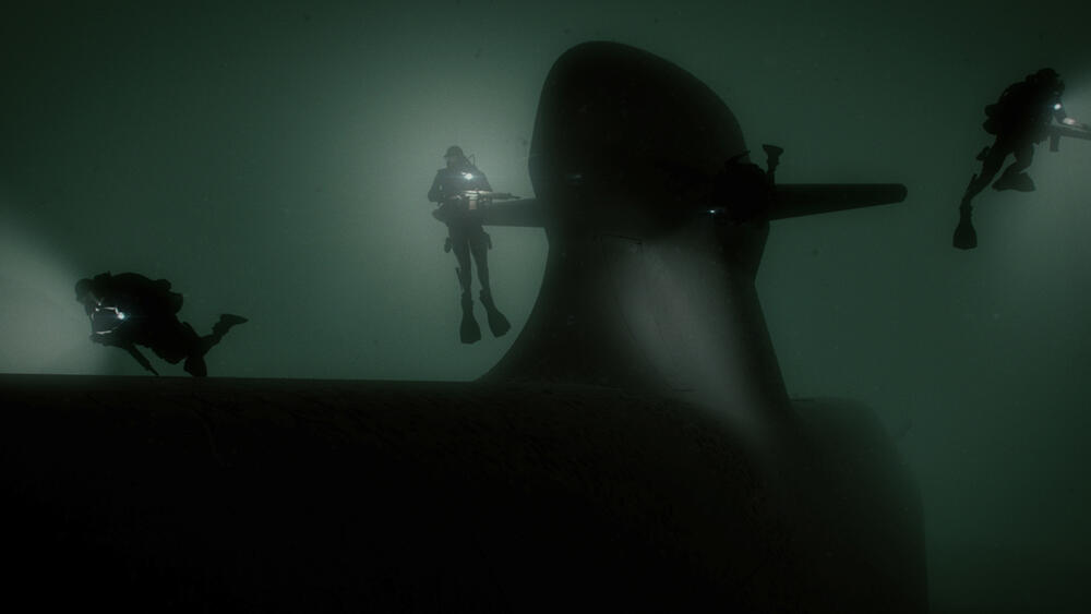 Umjetnički prikaz ronilaca kod podmornice A26