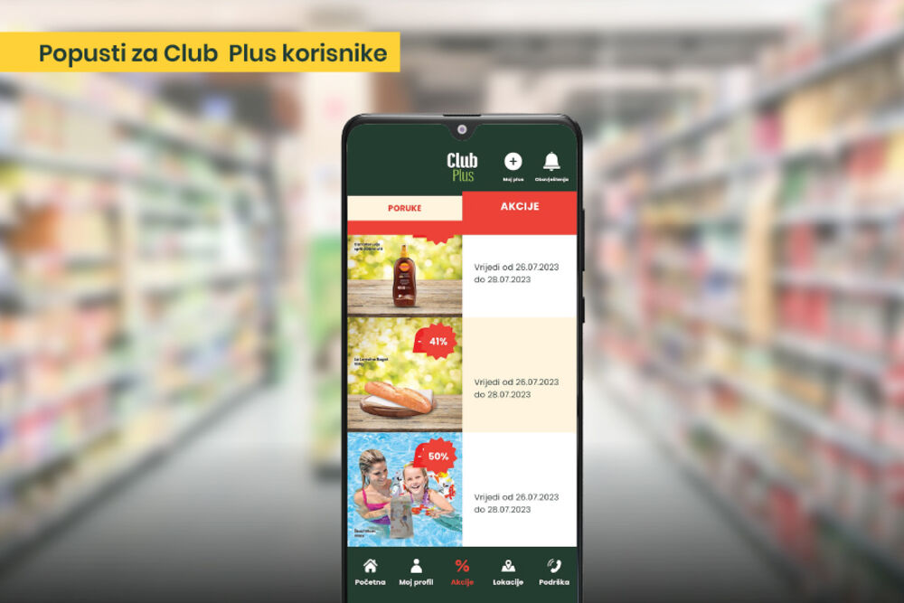 Club Plus Sa CLUB PLUS aplikacijom popusti od 30 do 50 odsto na određene artikle