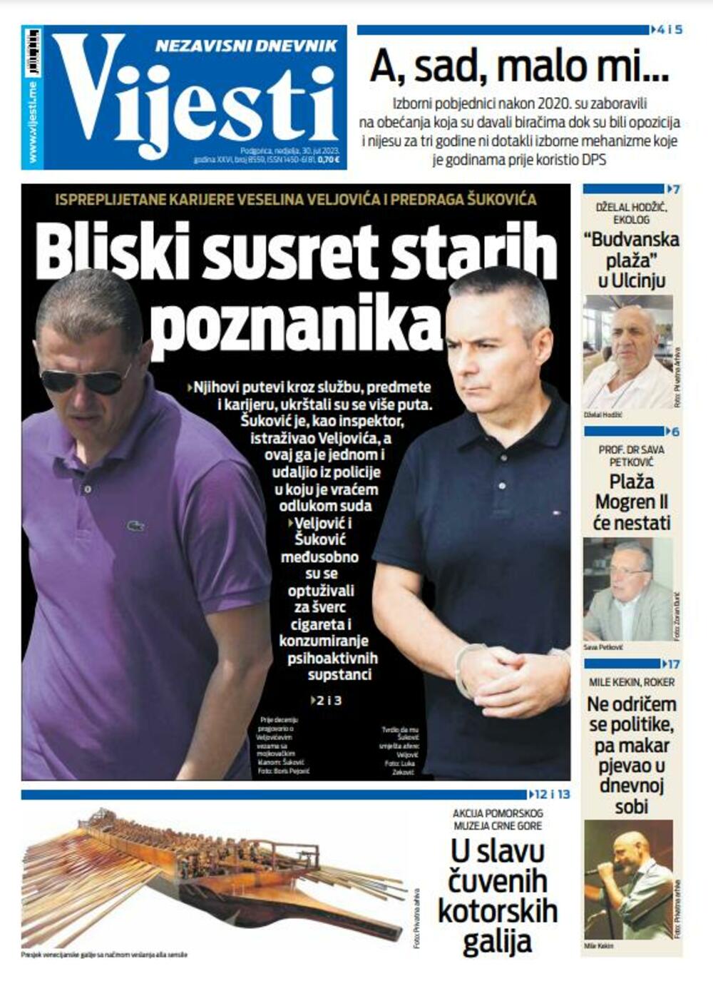 Naslovna strana "Vijesti" za 30. jul 2023., Foto: Vijesti