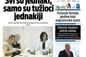 Naslovna strana "Vijesti" za srijedu 2. avgust
