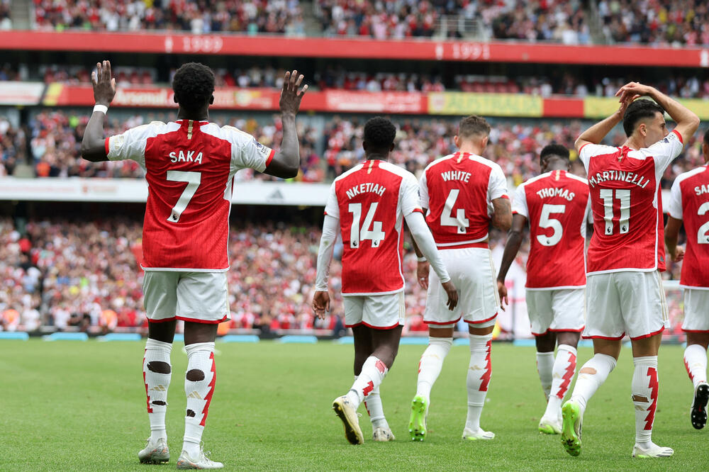 Bukajo Saka proslavlja gol, Foto: Reuters