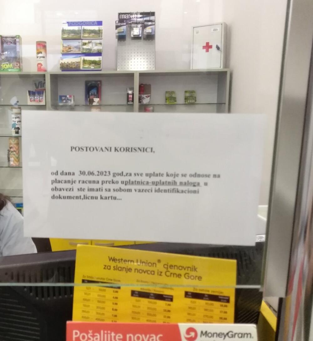 Obavještenje za korisnike u jednoj od poslovnica Pošte